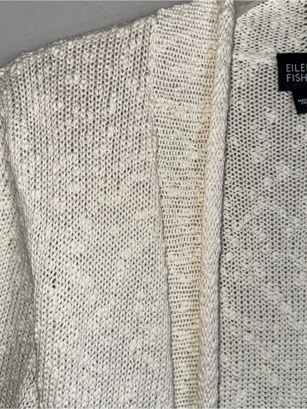 Eileen Fisher 100% Cotton Open Front Cardigan Sweater-Long Sleeve-Ivory-Small - Picture 3 of 9